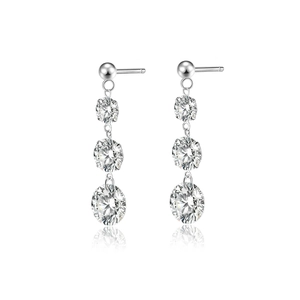 925 silver drop earrings featuring three graduated white moissanite stones in silver