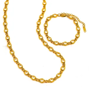 7mm gold-plated jewelry set with 18K gold necklace and bracelet featuring clear zircon stones
