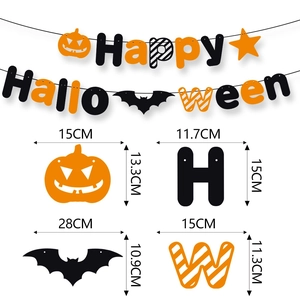 Happy Halloween banner set with pumpkin, bat, and star decorations for party decor
