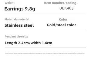 Detailed size and material specs for vintage stainless steel zircon earrings in gold and steel