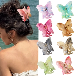 Marble Pattern Hair Claw Clip Butterfly Shell Square Acetate Resin Nonslip Elegant Hair Accessory For Women