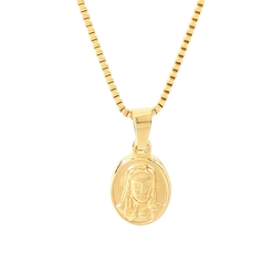 Collier vintage avec pendentif ovale portrait de Jésus en acier inoxydable doré poli