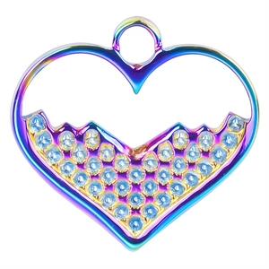 Rainbow heart pendant necklace in stainless steel with sparkling crystal embellishments