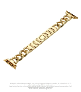 Detailed view of the luxury gold metal chain strap for smartwatches with link texture