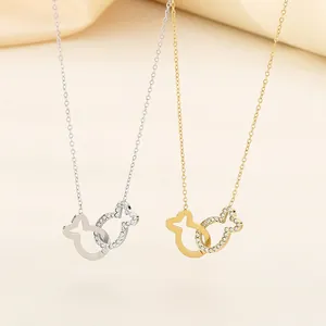Collana Con Ciondolo A Doppi Pesci Intrecciati In Acciaio Inossidabile Con Strass Gioielli Lucidati Per Donna