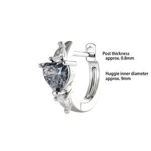 Exquisite heart-shaped zircon earrings in silver finish with detailed size dimensions