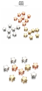 Detailed tile display of star shaped CCB spacer beads in gold silver and rose gold