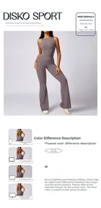 Detailed view of women's smoky purple backless flared leg yoga bodysuit with matte finish
