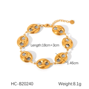 Détail du bracelet à maillons creux en or 18K avec dimensions 18cm plus 3cm d'extension