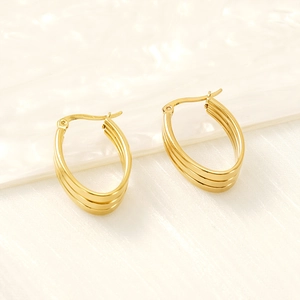 Minimalist 18k gold plated stainless steel triple layer oval hoop earrings for women