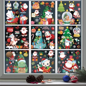 Autocollants Fenêtre Noël PVC Statique Père Noël Renne Dinosaure Pingouin Chat Bonhomme De Neige Dessin Animé Déco Verre