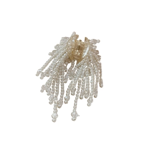 Champagne pearl tassel shark hair clip with crystal beads for elegant women hairstyles