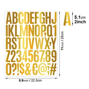 Golden 2-inch waterproof metallic alphabet and number stickers for DIY party decorations