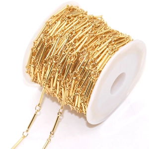 14K gold plated bar and link chain on a spool for DIY jewelry making and necklaces