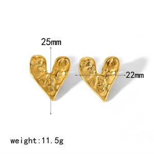 Boucles d'oreilles cœur vintage en acier inoxydable doré 18K à texture martelée