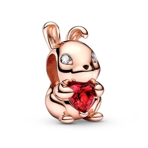 Rose gold bunny charm with a sparkling red heart stone for DIY jewelry bracelets
