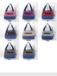 Collage of portable insulated lunch bags in eight different vibrant color combinations