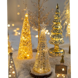 Luminous glass Christmas tree tabletop decoration with LED warm light and star top