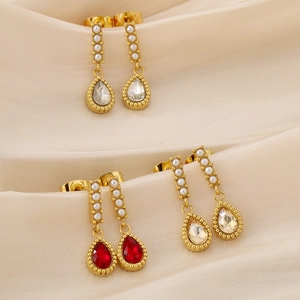 Boucles d'oreilles vintage en forme de goutte d'eau avec perles et diamants