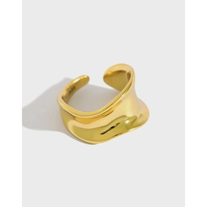 S925 Sterling Silver Minimalist Irregular Wave Open Ring For Women Adjustable Fashion Finger Jewelry Platinum Gold Color