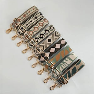 Ethnic jacquard woven wide replacement straps for crossbody bags with gold metal clasps