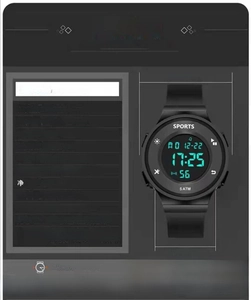 Detailed dimensions of waterproof sports digital watch with 44.6mm case and silicone strap