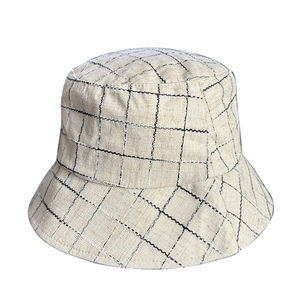 Unisex linen blend plaid bucket hat in beige, minimalist casual sun protection style