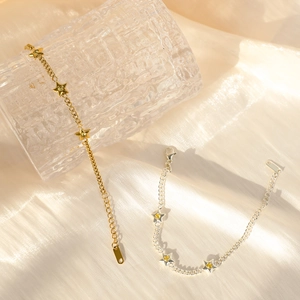 Minimalist star-themed stainless steel bracelets in gold and silver with zircon stars