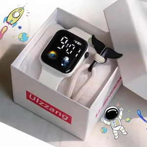 Digital Watch LED Luminous Astronaut Pattern Silicone Strap Square Dial Sports Wristwatch For Students Unisex
