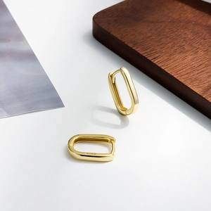 Orecchini a cerchio ovali minimalisti in argento sterling S925 placcati in oro