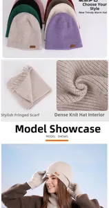 Detailed view of knitted winter set showing thick lining and various color options