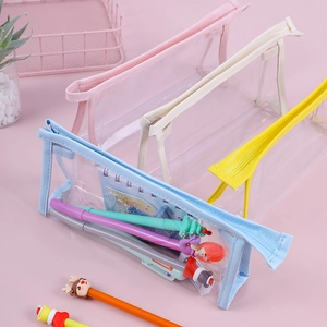 Minimalist Transparent Pencil Case Large Capacity Waterproof PVC Portable Clear Stationery Storage Bag School Office Exam