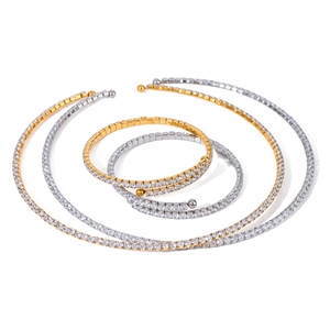 Luxurious 18k gold plated stainless steel tennis necklace and bracelet set with white zircon
