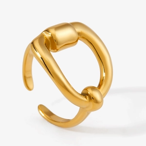 Bague ouverte mors équestre dorée en acier inoxydable poli pour femme