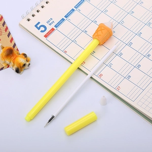Creative ice cream shaped gel pen with yellow barrel and orange silicone cone cap
