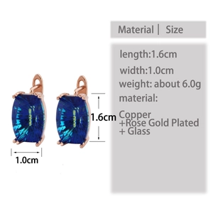 Detailed size chart showing 1.6cm length and 1.0cm width for rose gold crystal earrings