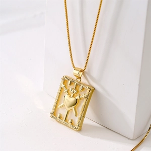 Pendant Necklace Three Of Swords Tarot 18K Gold Plated Copper Zircon Shell Heart Rectangle Geometric Jewelry For Women