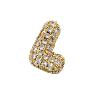 Close-up of gold-plated copper letter C pendant with micro-pave cubic zirconia crystals