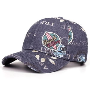 Gorra de béisbol de mezclilla casual con grafiti de letras y parche de tabla de surf