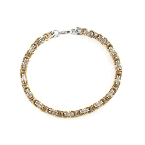 Hip hop two-tone gold and silver stainless steel chain bracelet with lobster clasp