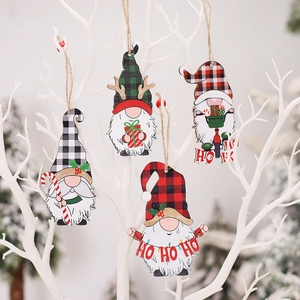 Christmas Gnome Wooden Ornaments Plaid Hats Faceless Doll Hanging Pendants Tree Decorations Holiday Home Decor