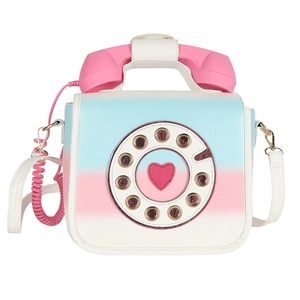 Creative telephone shaped crossbody bag in white, pink and blue gradient PU leather