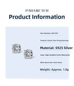 Detailed parameter chart for classic four-prong moissanite earrings in S925 sterling silver