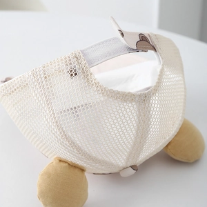 Baby summer mesh cap with bear ears and adjustable velcro strap in cream and tan