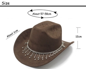 Guide des tailles pour chapeau de cowboy en daim marron avec franges en strass