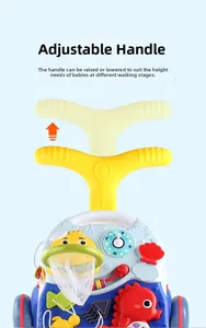 Baby walker with adjustable yellow handle and interactive colorful ocean theme toys