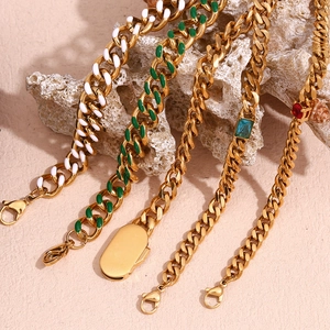 18K gold plated Cuban chain bracelet with colorful enamel and zircon on a textured rock