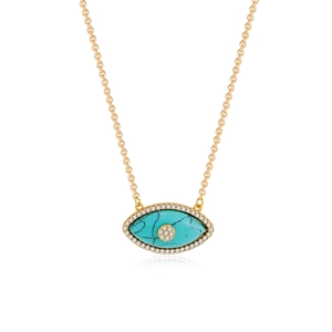 18K gold plated stainless steel necklace featuring a turquoise evil eye pendant with zircons