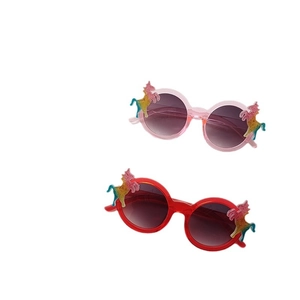 Round kids unicorn sunglasses in pink and red with anti-UV PC frames for boys and girls