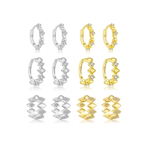 Geometric 925 sterling silver hoop earrings set in gold and silver with zircon accents